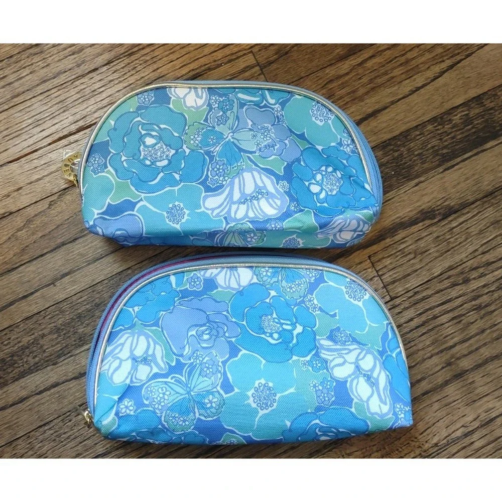 Lilly Pulitzer for Estee Lauder Cosmetic Bags Blue Floral Butterfly NWOT